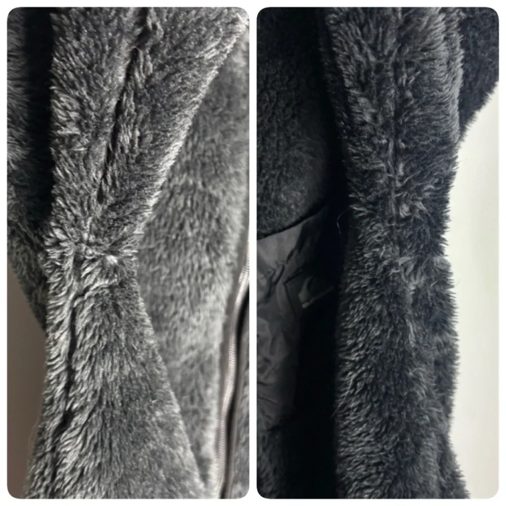 Quicksilver black teddy fuzzy hoodie jacket full front zipper size 7